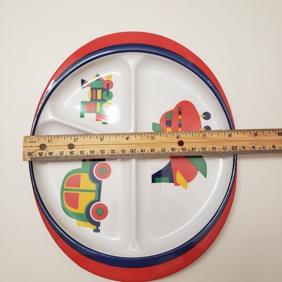Vintage Melamine Childs Plate Divided Dish Train Plane Car Some Marks See Photos - Picture 6 of 8